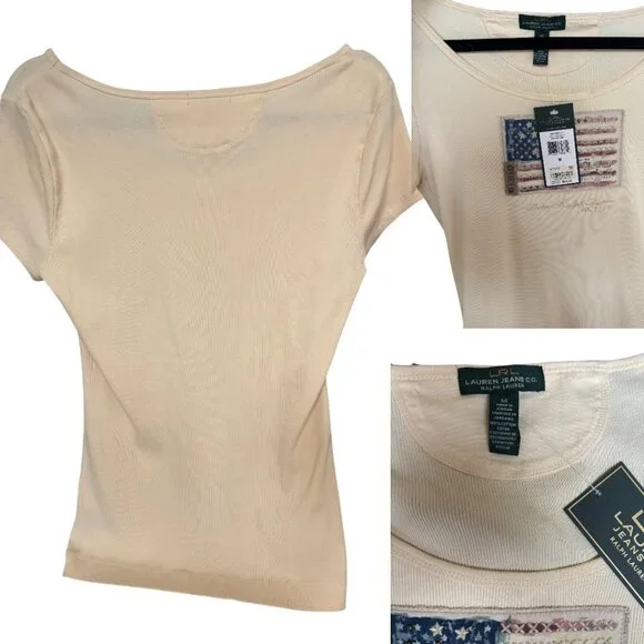 VINTAGE RALPH LAUREN AMERICAN FLAG PATRIOTIC DEADSTOCK BLOUSE TOP MEDIUM NWT - Picture 4 of 4